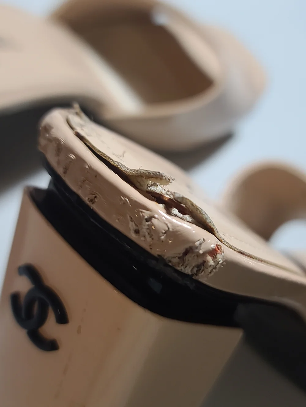 CHANEL Nude Patent Leather Slide Sandals